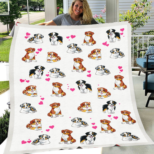 Australian Shepherd Dog Heart Chibi Pattern Fleece Blanket