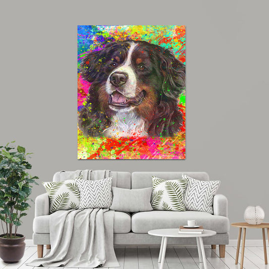 Bernese Mountain Dog Colorful Abstract Art Portrait Canvas