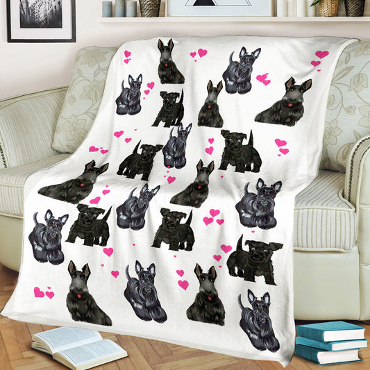 Scottish Terrier Dog Heart Chibi Pattern Fleece Blanket