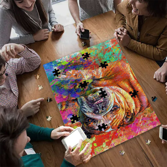 American Bulldog Dog Colorful Abstract Art Puzzle